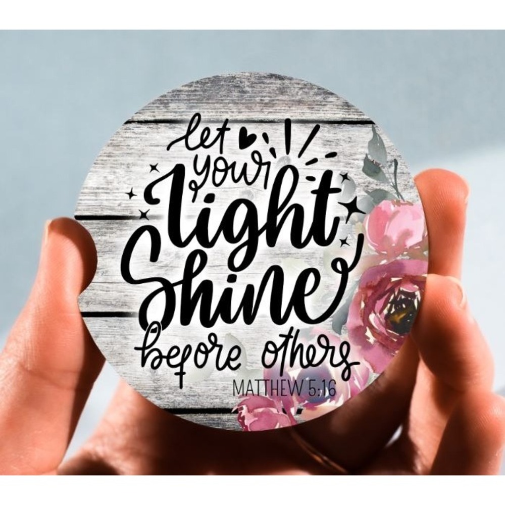 Set of 2 Car Coasters, Let Your Light‎ Shine Car Coaster, Neoprene Car Coaster
